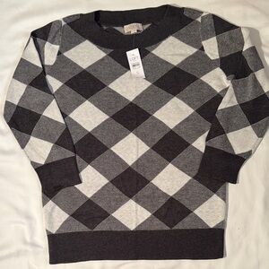 LOFT Women's Argyle Crewneck Sweater - Black and Gray